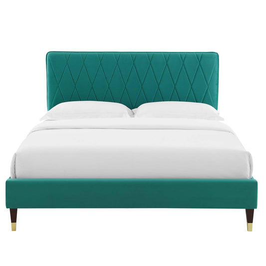 Phillipa Performance Velvet Twin Platform Bed in Teal by Modway