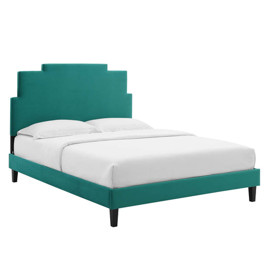 Lindsey Performance Velvet King Platform Bed in Teal by Modway
