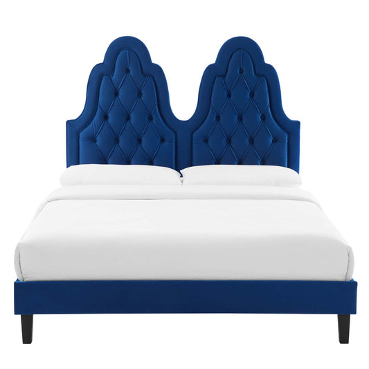Alexandria Tufted Performance Velvet Twin Platform Bed in Navy by Modway