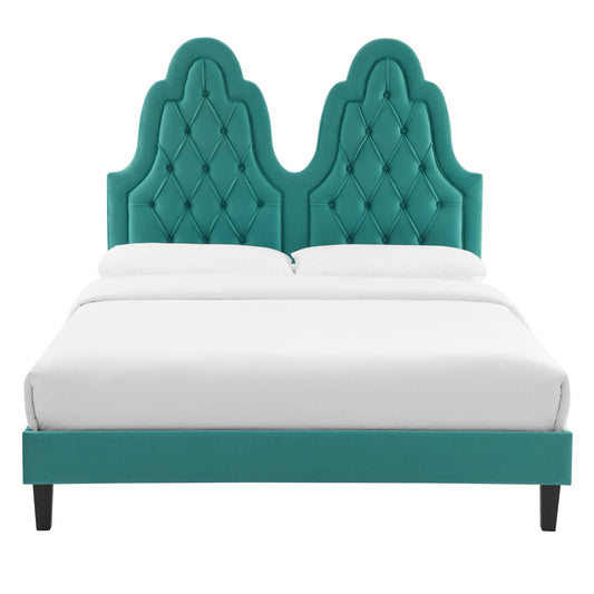 Alexandria Tufted Performance Velvet King Platform Bed in Teal by Modway