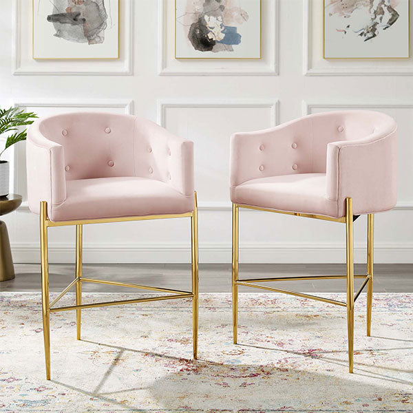 Savour Tufted Performance Velvet Bar Stool Set of 2 by Modway