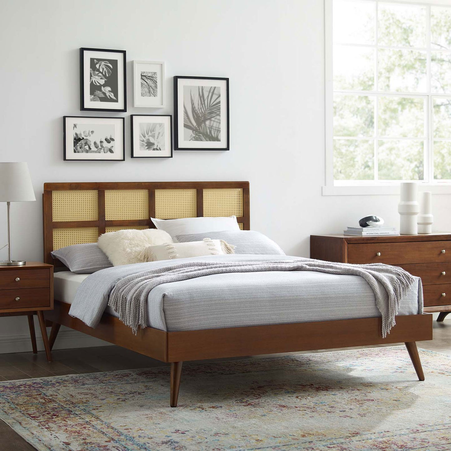 Sidney Cane and Wood Full Platform Bed With Splayed Legs by Modway