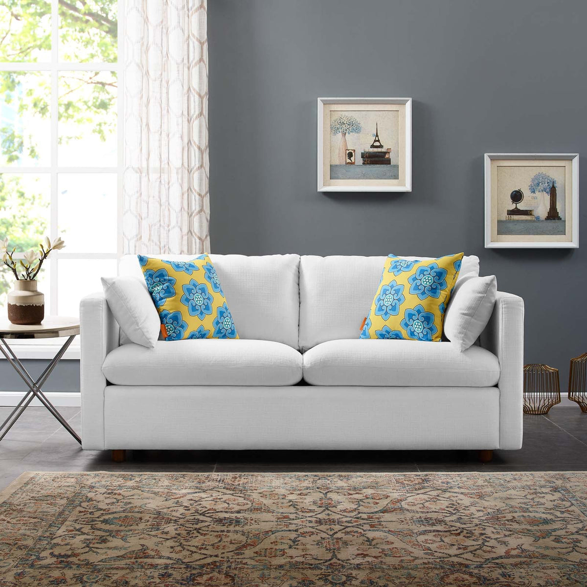Activate Upholstered Fabric Sofa in White by Modway