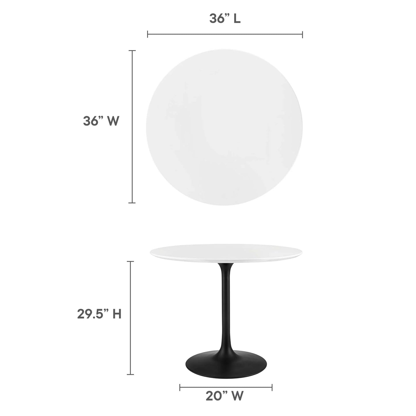 Lippa 36" Wood Dining Table in White Black By Modway
