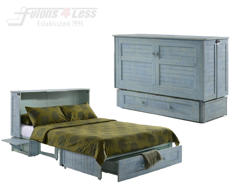 Night & Day Poppy Antique Blue Queen Murphy Cabinet Bed In A Box