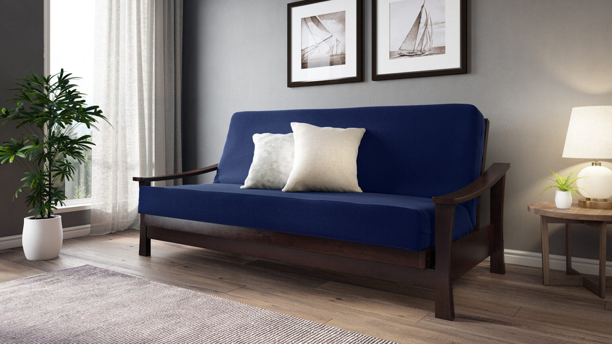 Pagoda Black Walnut Queen Wall Hugger Futon Frame
