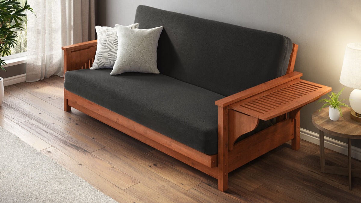 Tiro Warm Cherry Queen Wall Hugger Futon Frame