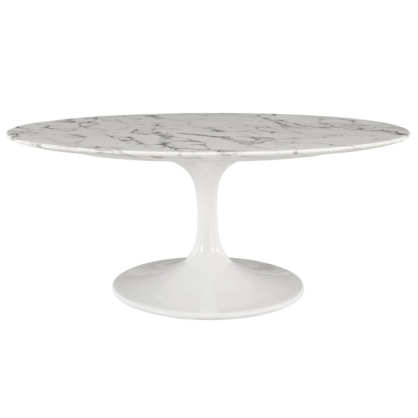 Lippa 42" Oval-Shaped Artificial Marble Coffee Table White By Modway