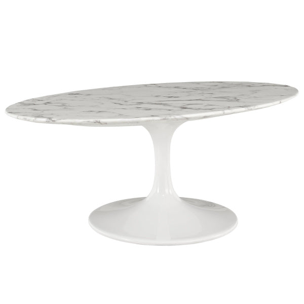 Lippa 42" Oval-Shaped Artificial Marble Coffee Table White By Modway