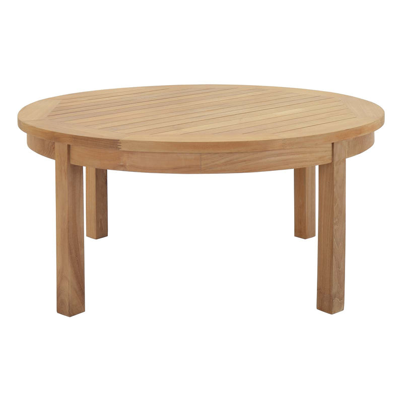 Marina Outdoor Patio Teak Round Coffee Table Natural by Modway