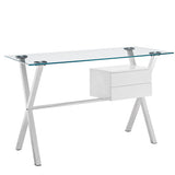 Stasis Glass Top Office Desk White by Modway