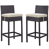 Lift Bar Stool Outdoor Patio Set of 2 Espresso Beige by Modway