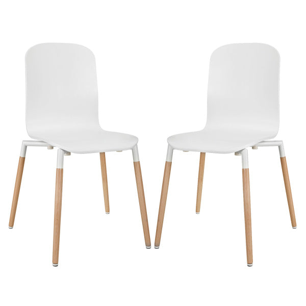 Stack Dining Chairs Wood Set of 2 White by Modway