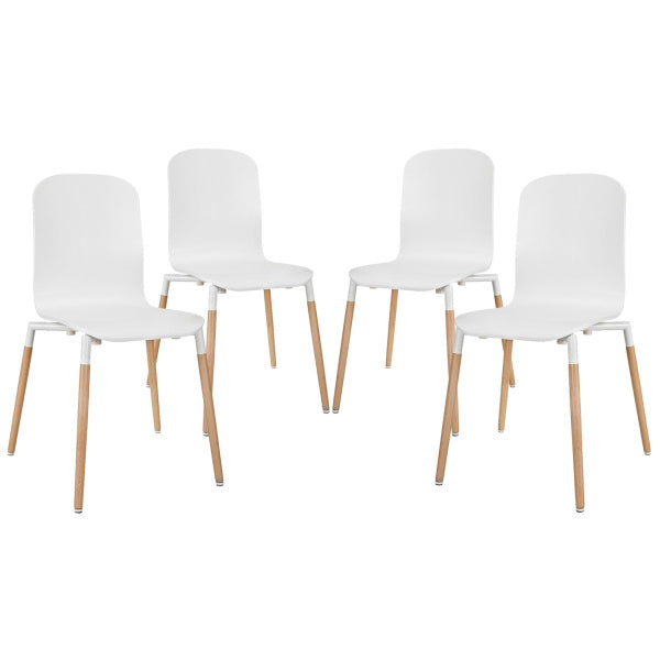 Stack Dining Chairs Wood Set of 4 White by Modway