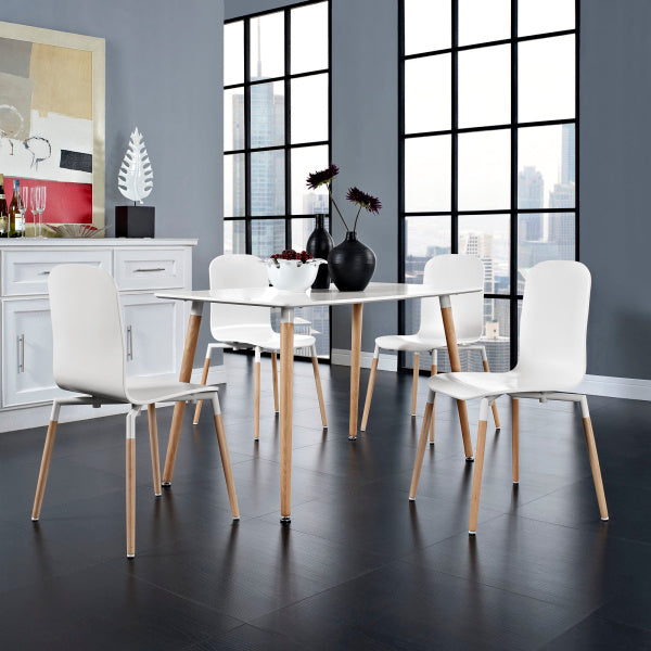 Stack Dining Chairs Wood Set of 4 White by Modway