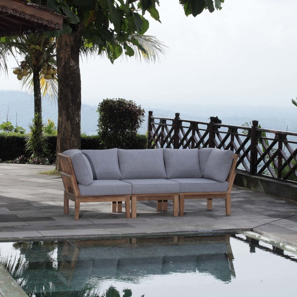 Marina 3 Piece Outdoor Patio Teak Set Natural Gray by Modway