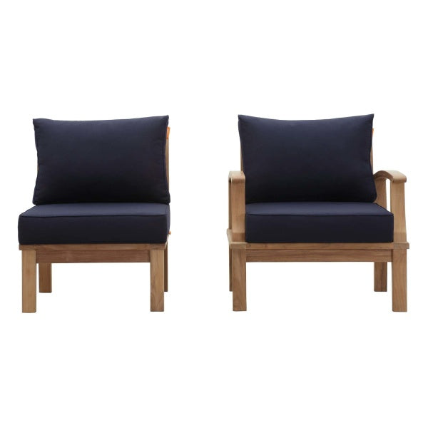 Marina 2 Piece Outdoor Patio Teak Set Navy in Natural Navy by Modway