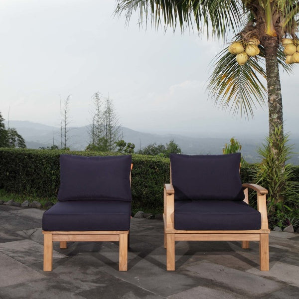 Marina 2 Piece Outdoor Patio Teak Set Navy in Natural Navy by Modway