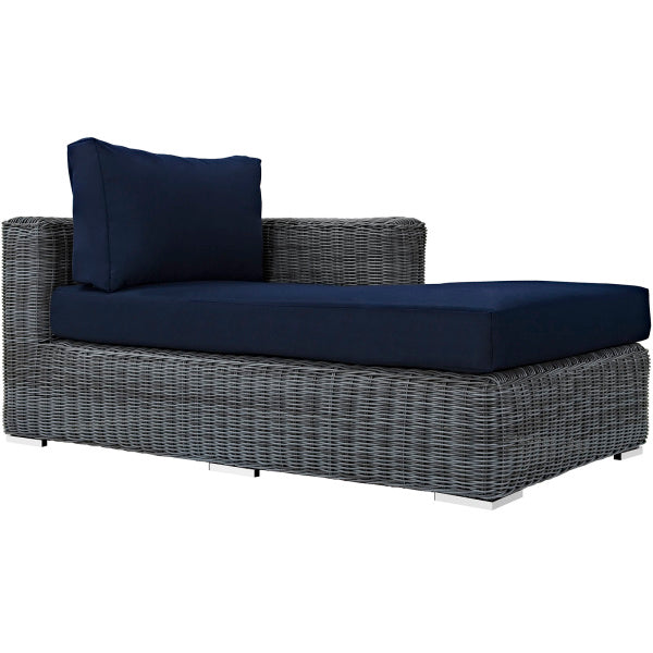 Summon Outdoor Patio Sunbrella Right Arm Chaise in Canvas Navy by Modway