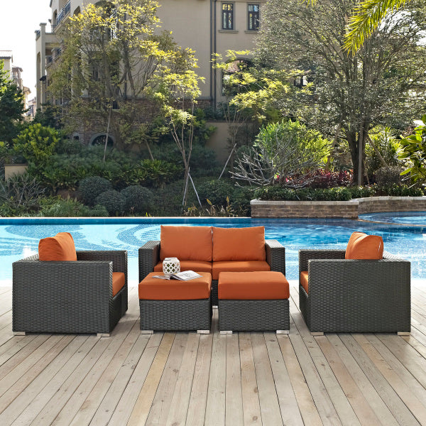 Sojourn 5 Piece Outdoor Patio Sunbrella Sectional Set by Modway