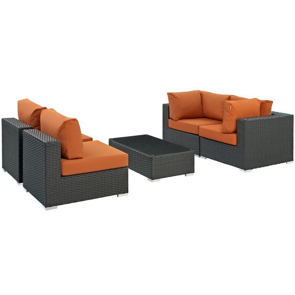 Sojourn 5 Piece Outdoor Patio Sunbrella Sectional Set by Modway