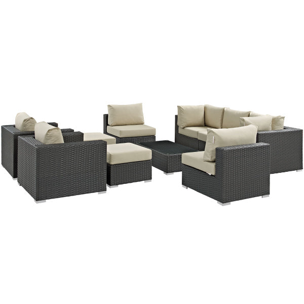 Sojourn 10 Piece Outdoor Patio Sunbrella Sectional Set by Modway