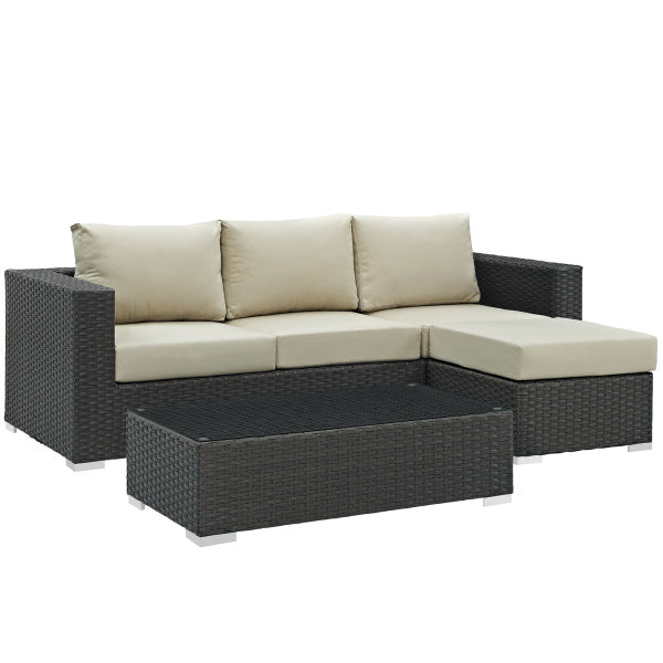 Sojourn 3 Piece Outdoor Patio Sunbrella Sectional Set by Modway