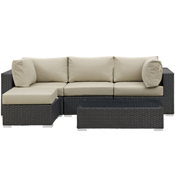 Sojourn 5 Piece Outdoor Patio Sunbrella Sectional Set by Modway