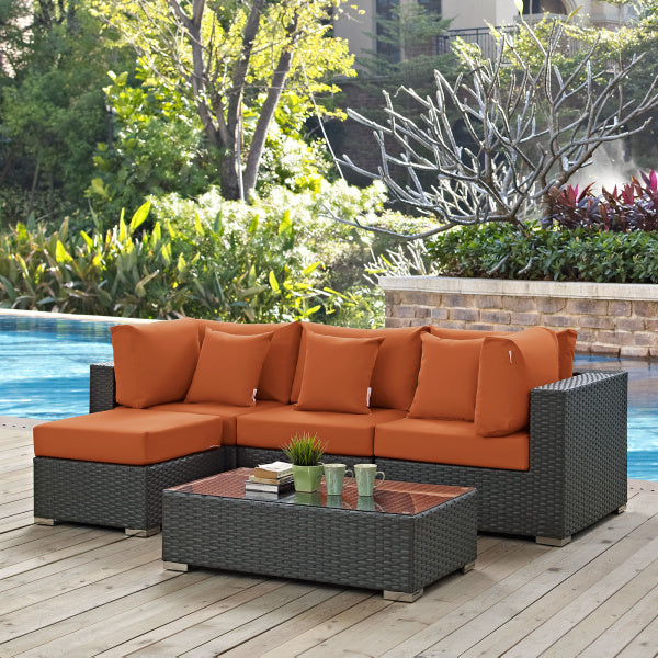 Sojourn 5 Piece Outdoor Patio Sunbrella Sectional Set by Modway