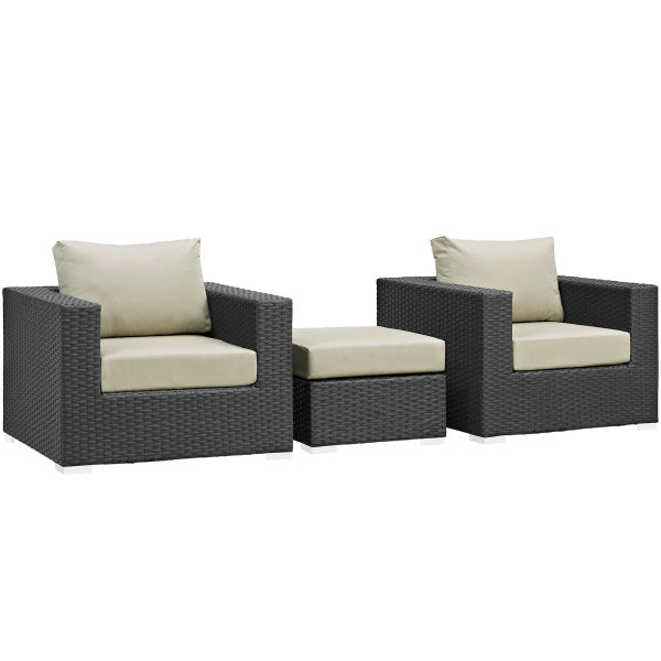 Sojourn 3 Piece Outdoor Patio Sunbrella Sectional Set by Modway