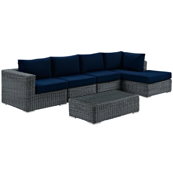 Summon 5 Piece Outdoor Patio Sunbrella Sectional Set in Canvas Navy by Modway