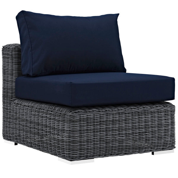 Summon 5 Piece Outdoor Patio Sunbrella Sectional Set in Canvas Navy by Modway