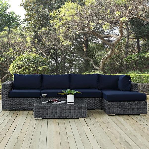 Summon 5 Piece Outdoor Patio Sunbrella Sectional Set in Canvas Navy by Modway