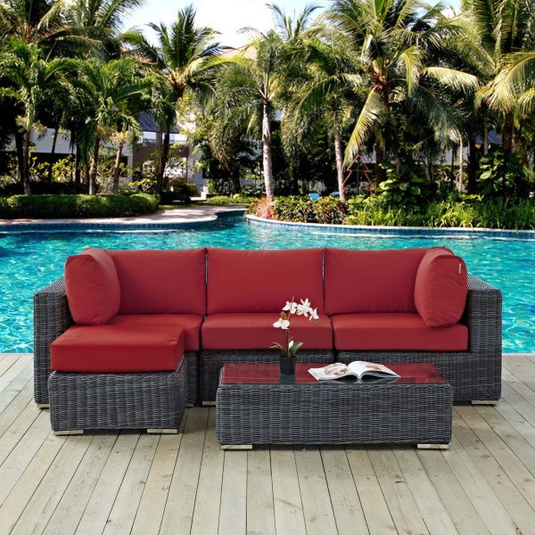 Summon 5 Piece Outdoor Patio Sunbrella Sectional Set by Modway