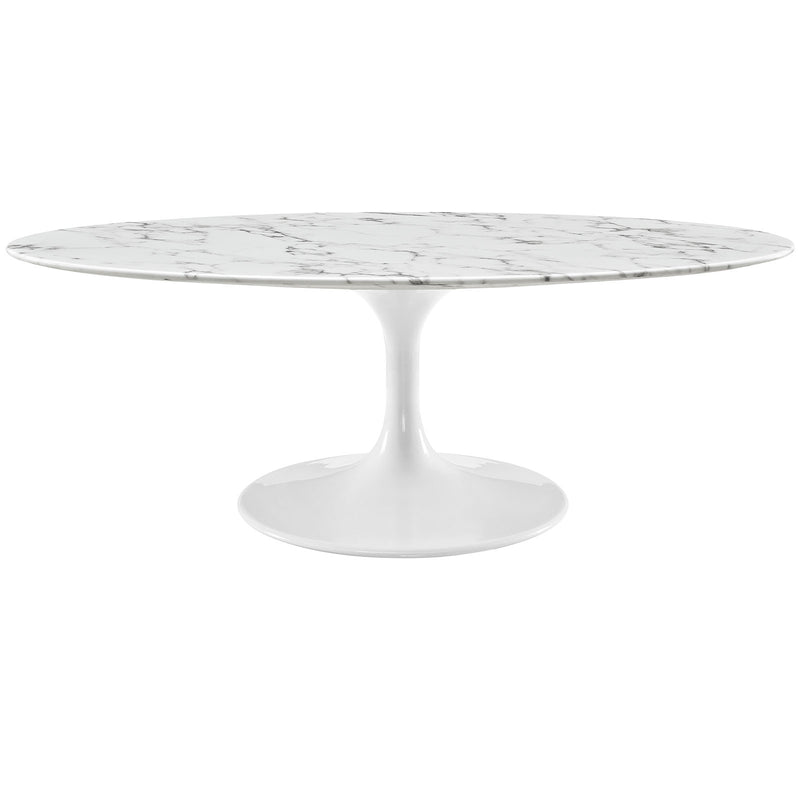Lippa 48" Oval-Shaped Artificial Marble Coffee Table in White by Modway