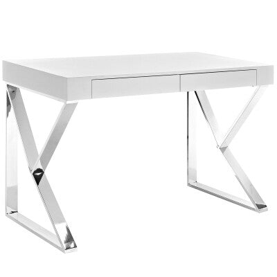 Adjacent Desk White Silver by Modway