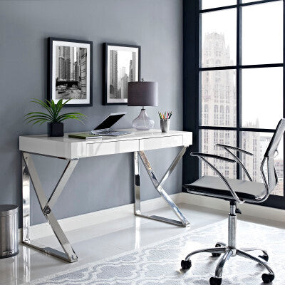 Adjacent Desk White Silver by Modway