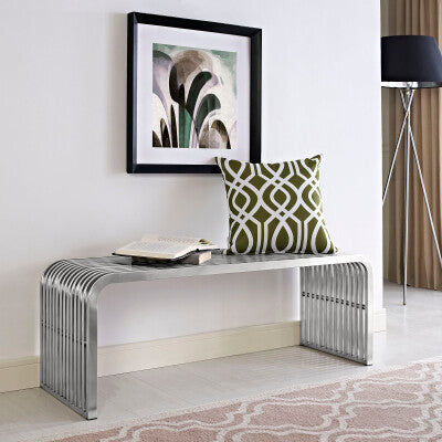 Pipe 47" Stainless Steel Bench Silver by Modway