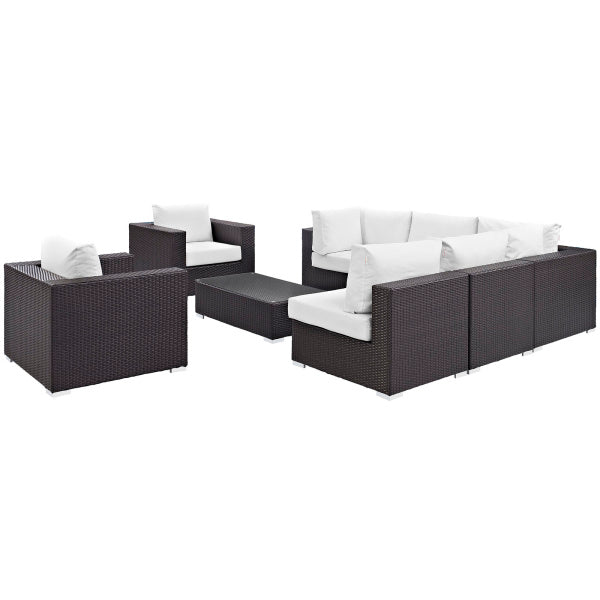 Convene 8 Piece Outdoor Patio Sectional Set in Espresso White by Modway