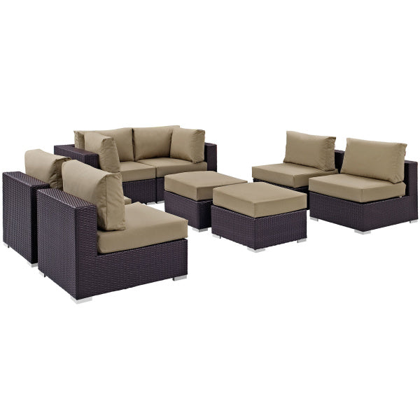 Convene 8 Piece Outdoor Patio Sectional Set in Espresso Mocha by Modway