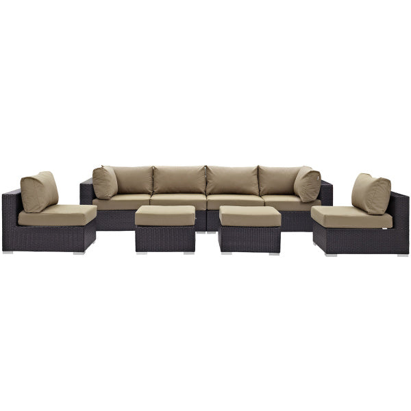 Convene 8 Piece Outdoor Patio Sectional Set in Espresso Mocha by Modway