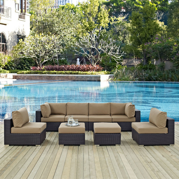 Convene 8 Piece Outdoor Patio Sectional Set in Espresso Mocha by Modway