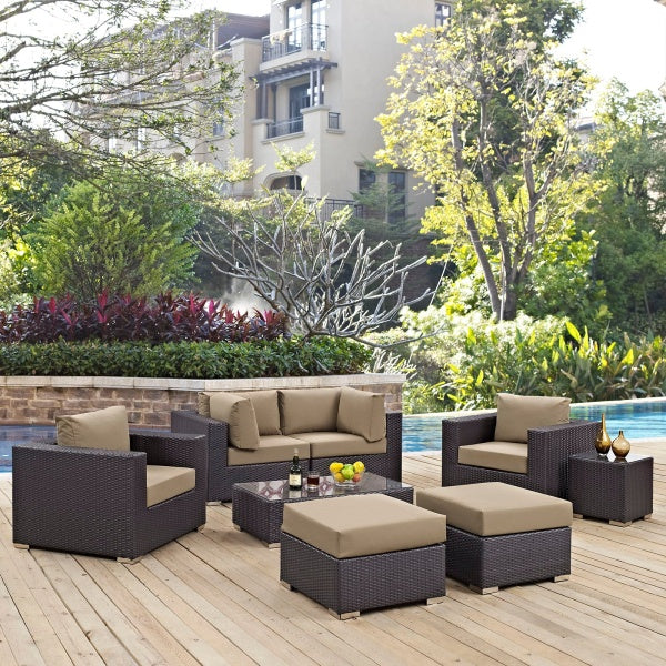 Convene 8 Piece Outdoor Patio Sectional Set in Espresso Mocha by Modway