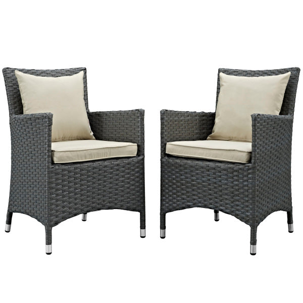 Sojourn 2 Piece Outdoor Patio Sunbrella Dining Set Arm Chairs in Antique Canvas Beige by Modway