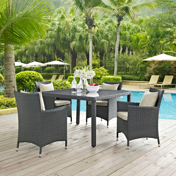 Sojourn 4 Piece Outdoor Patio Sunbrella Dining Set in Canvas by Modway