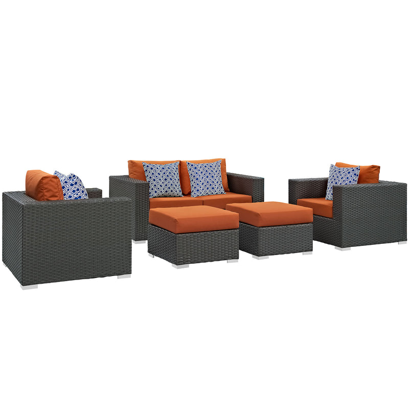 Sojourn 5 Piece Outdoor Patio Sunbrella Sectional Set in Canvas Tuscan by Modway