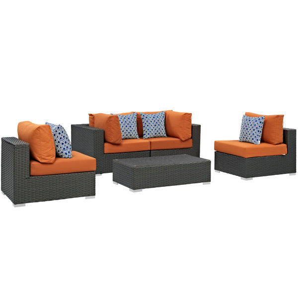 Sojourn 5 Piece Outdoor Patio Sunbrella Sectional Set in Canvas Tuscan by Modway
