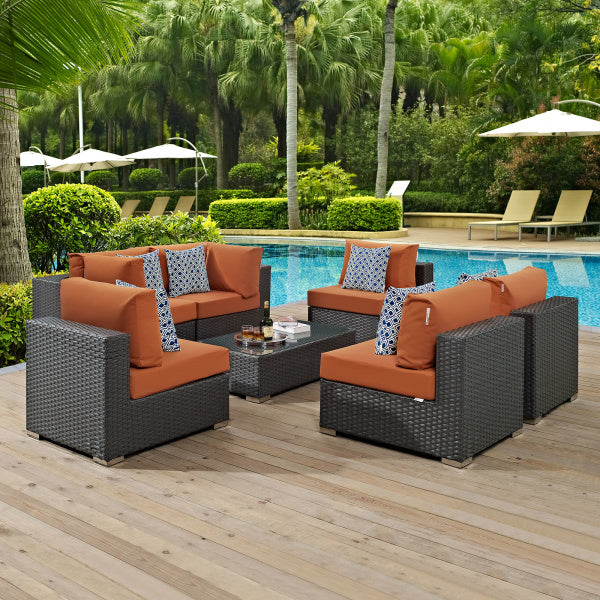 Sojourn 7 Piece Outdoor Patio Sunbrella Sectional Set in Canvas Tuscan by Modway