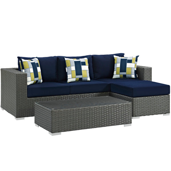 Sojourn 3 Piece Outdoor Patio Sunbrella Sectional Set by Modway