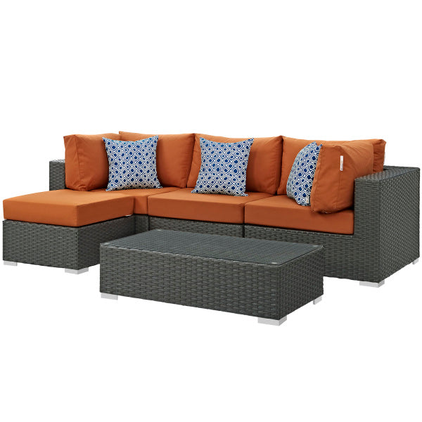 Sojourn 5 Piece Outdoor Patio Sunbrella Sectional Set in Canvas Tuscan by Modway